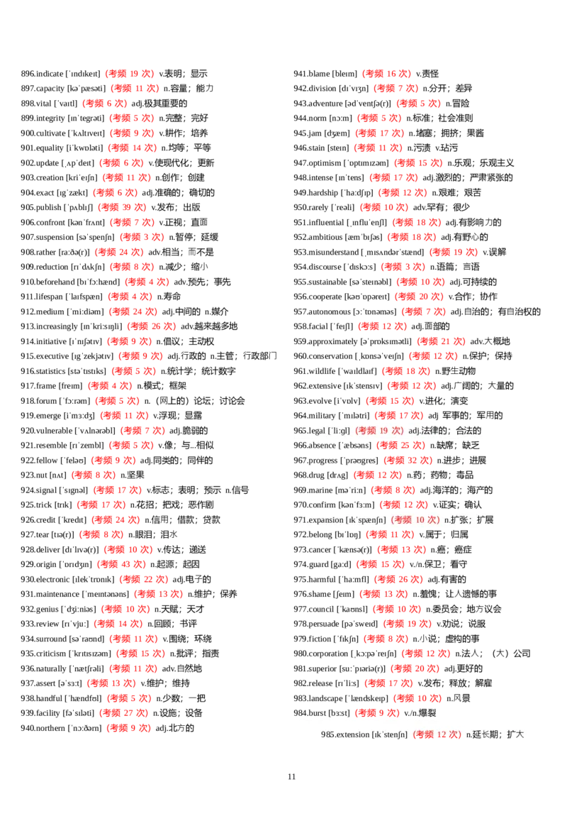 六级1000高频词有音标_英语四六级整合_英语四六级真题版本一此版本可作为补充_大学英语CET6_X0_02-高频词汇+答题卡