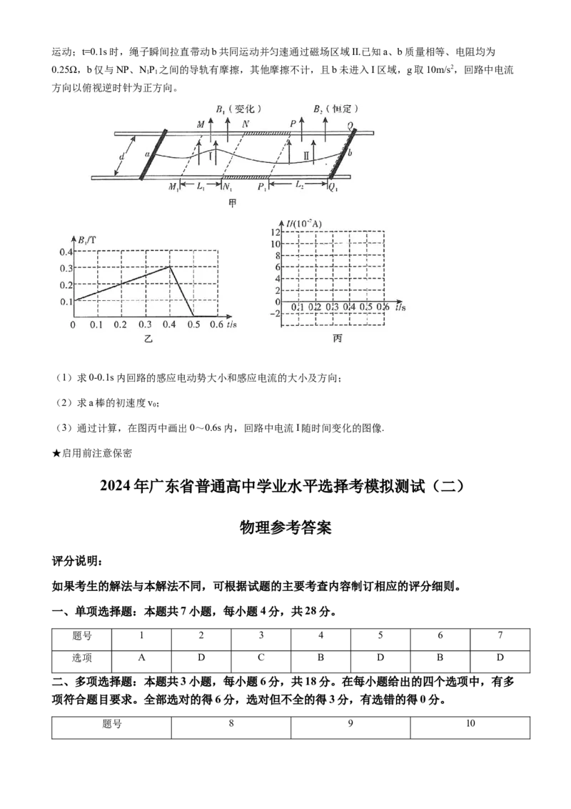 2024届广东省高三下学期4月二模考试-物理试题+答案(1)_2024年4月_024月合集_2024届广东省高三下学期4月二模考试