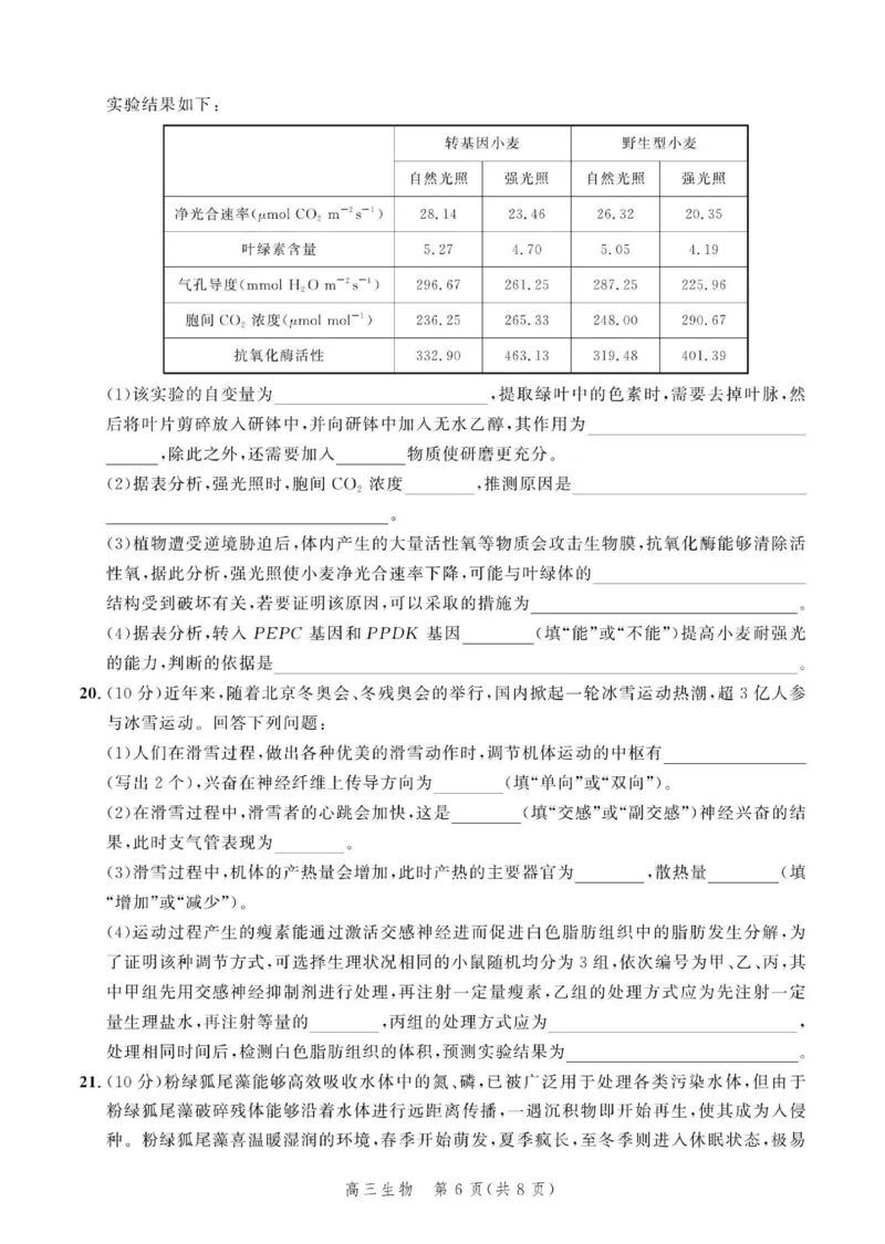 2024届河北省部分学校高三下学期大数据应用调研联合测评（六）生物试题_2024年4月_01按日期_6号_2024届河北省高三大数据应用调研联合测评（Ⅵ）