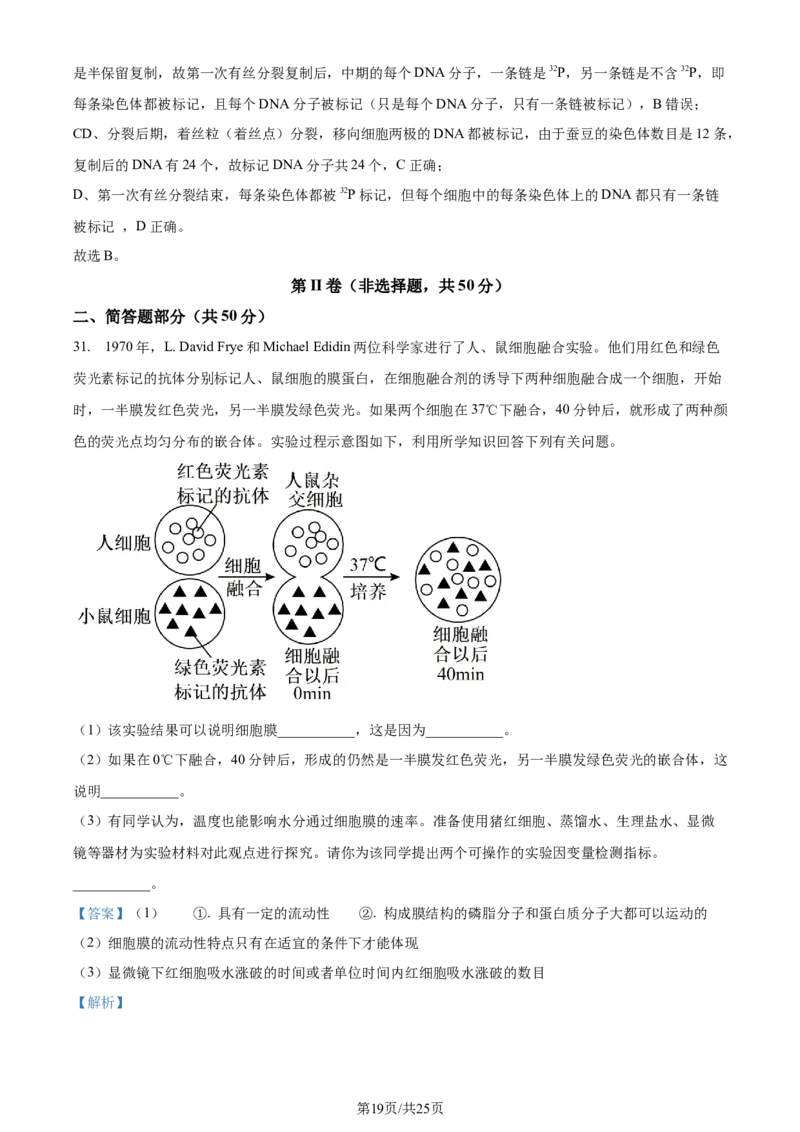 精品解析：2024届四川省雅安市高三零诊考试生物试题（解析版）(1)_2023年10月_0210月合集_2024届四川省雅安市高三零诊考试_四川省雅安市高2024届高三零诊考试生物