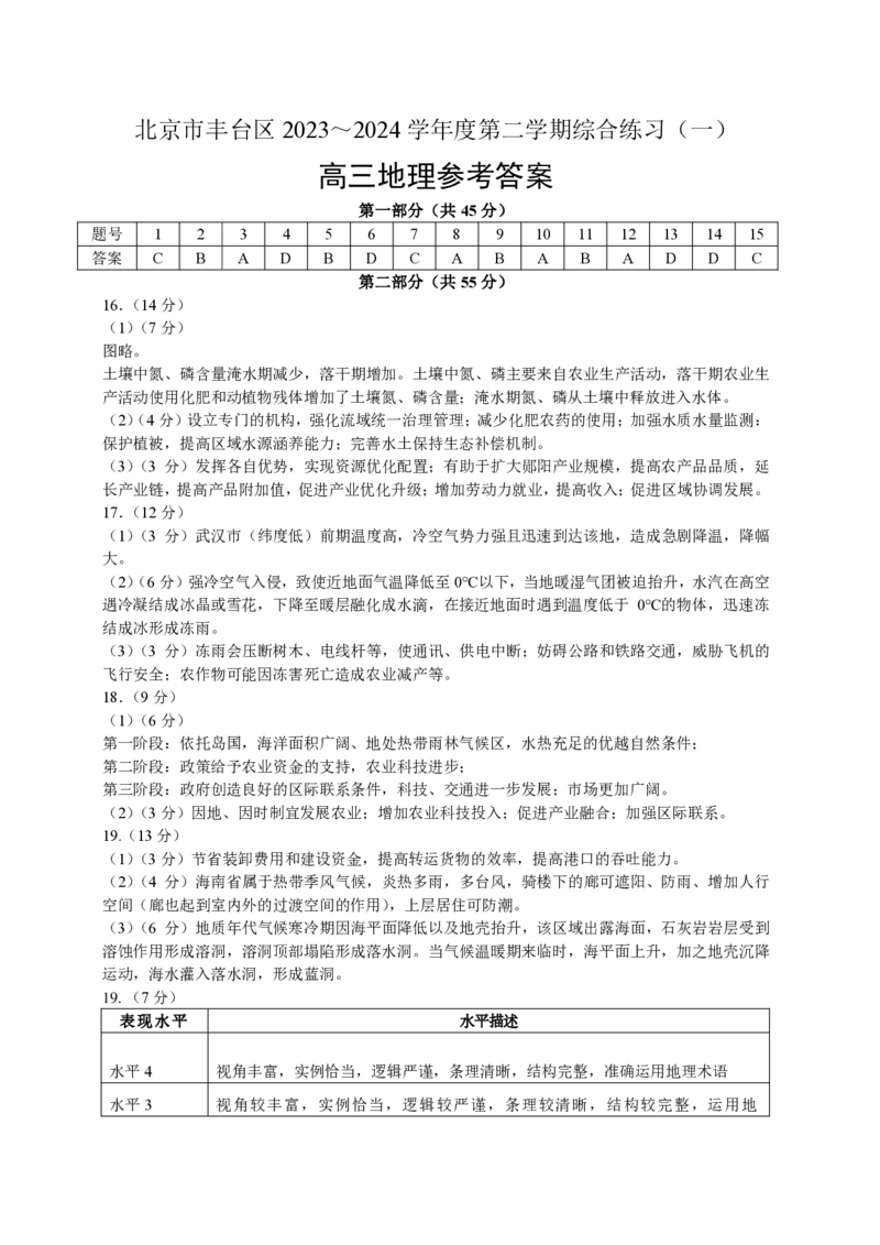2024北京丰台高三一模地理试题及答案(1)_2024年4月_024月合集_2024届北京市丰台区高三下学期一模考试