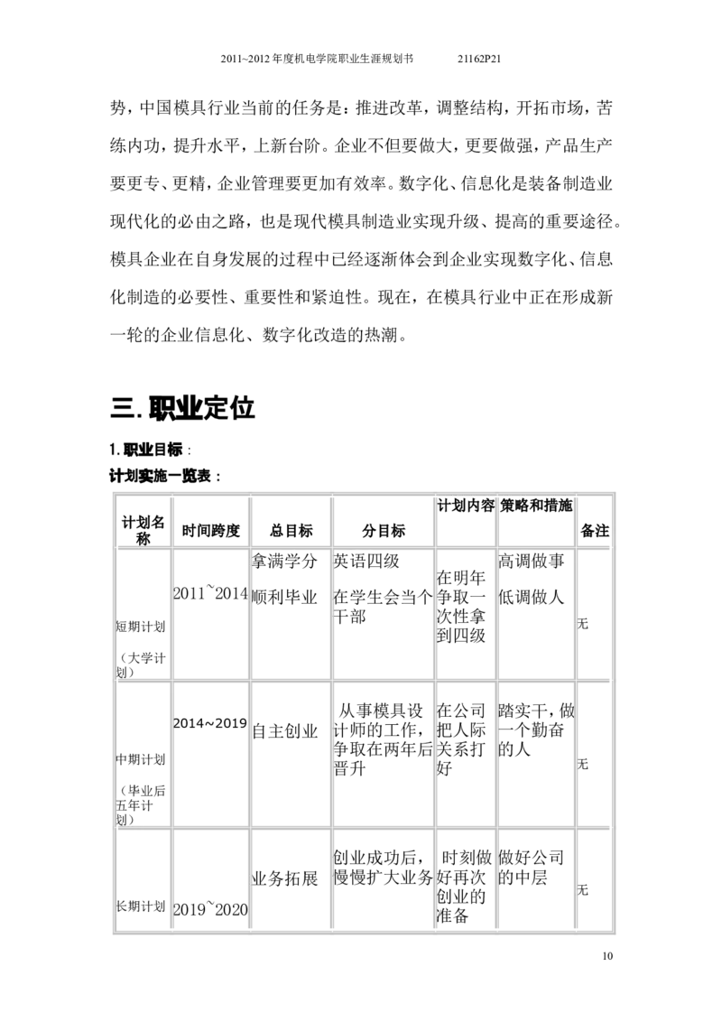 大学生职业生涯规划书(模具设计与制造)_E6-职业规划_87模具制造