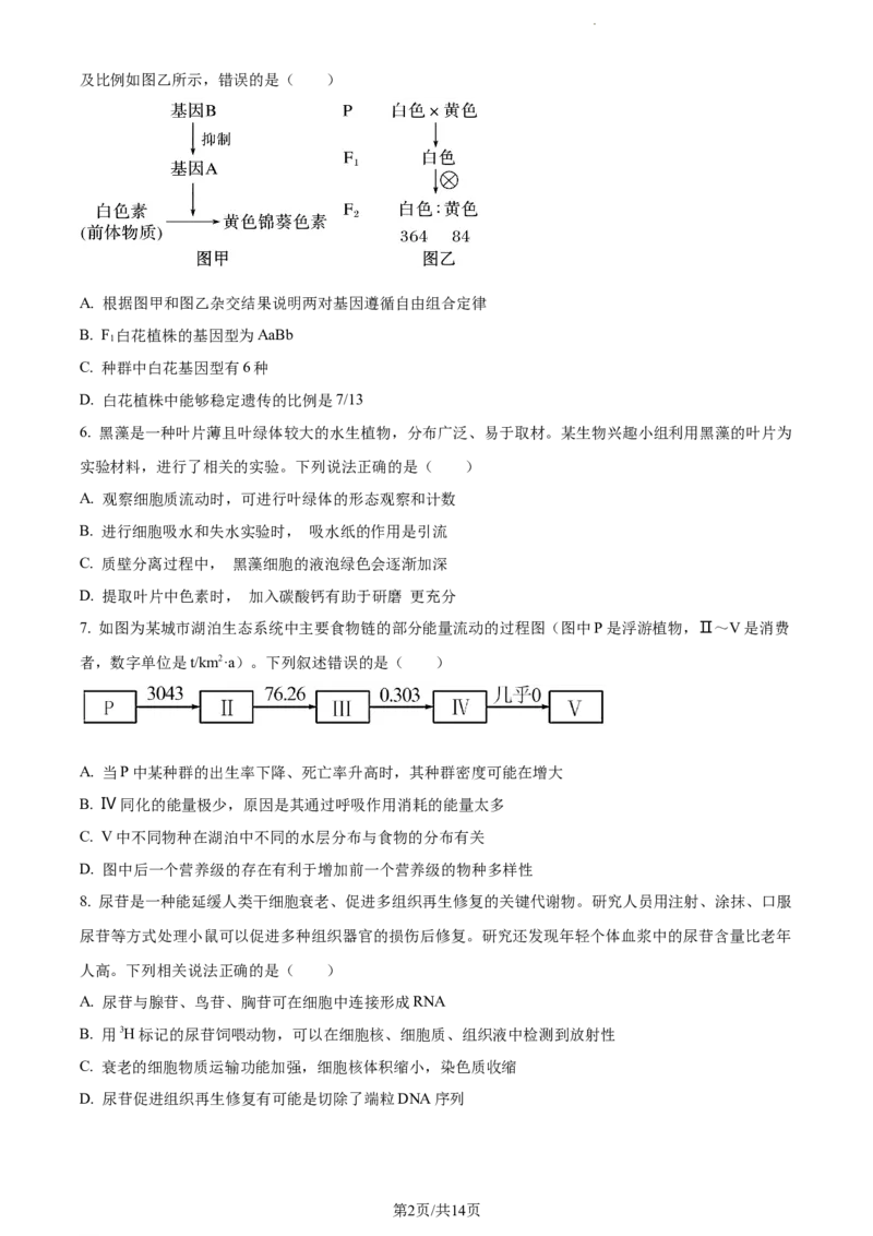 精品解析：江苏省南通市海安市海安市实验中学2023-2024学年高三10月月考生物试题（原卷版）(1)_2023年10月_0210月合集_2024届江苏省海安市实验中学高三上学期10月月考