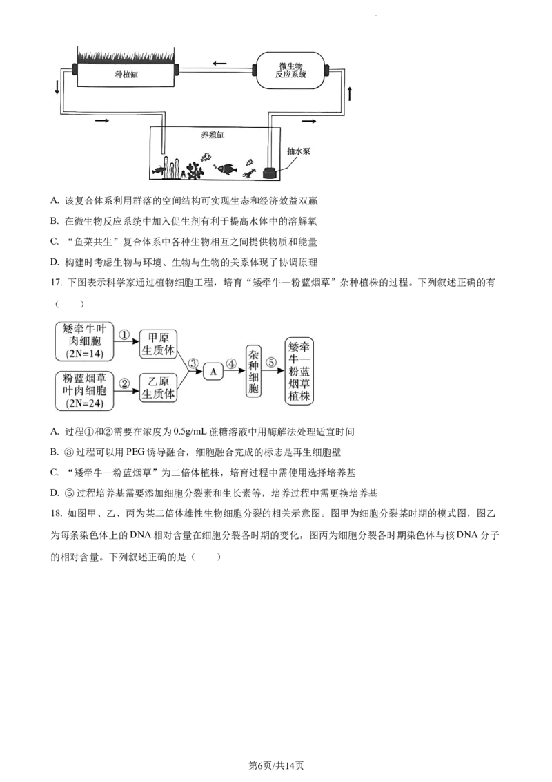 精品解析：江苏省南通市海安市海安市实验中学2023-2024学年高三10月月考生物试题（原卷版）(1)_2023年10月_0210月合集_2024届江苏省海安市实验中学高三上学期10月月考