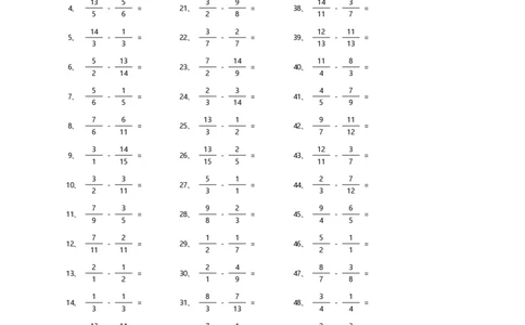 分数减法第1-20篇_编码0121-6年级数学口算计算_口算题（适合5年级）_分数-减法（200篇）_（分数）减法高级（100篇）