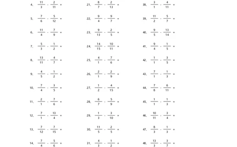 分数减法第1-20篇_编码0121-6年级数学口算计算_口算题（适合5年级）_分数-减法（200篇）_（分数）减法高级（100篇）
