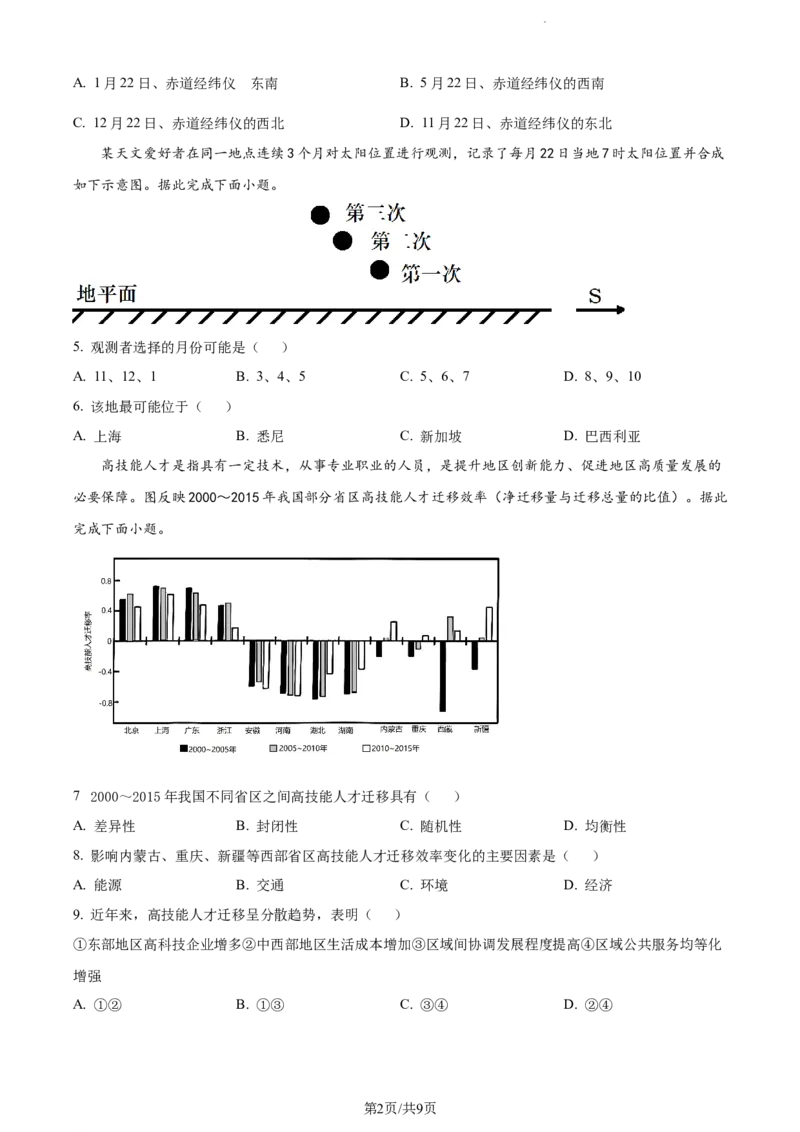 精品解析：江苏省泰州中学2023-2024学年高三上学期期初调研考试地理试题（原卷版）_2023年9月_01每日更新_13号_2024届江苏省泰州中学高三上学期期初调研考试