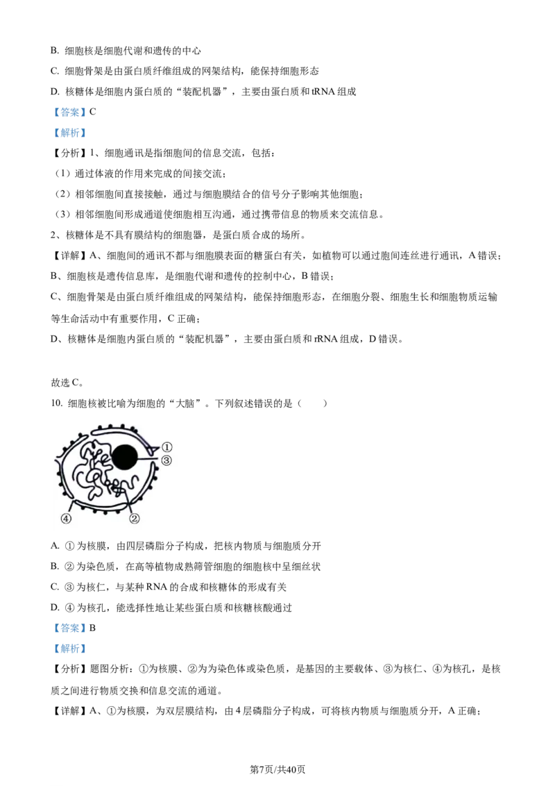 精品解析：四川省成都市石室中学2023-2024学年高三上学期开学生物试题（解析版）_2023年9月_01每日更新_3号_2024届四川省成都市石室中学高三上学期开学考试