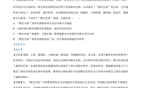 精品解析：四川省成都市石室中学2023-2024学年高三上学期开学生物试题（解析版）_2023年9月_01每日更新_3号_2024届四川省成都市石室中学高三上学期开学考试
