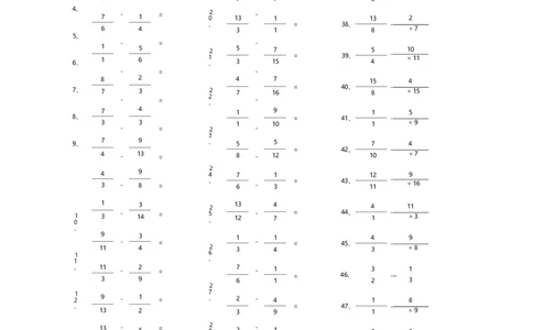 分数减法第21-50篇_编码0121-6年级数学口算计算_口算题（适合5年级）_分数-减法（200篇）_（分数）减法高级（100篇）