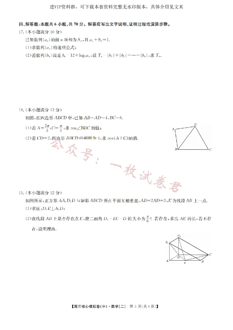 2023届新高考高三核心模拟卷（中）数学(2)_2024年2月_022月合集_2023届新高考九师联盟高三核心模拟卷（中）全科含答案