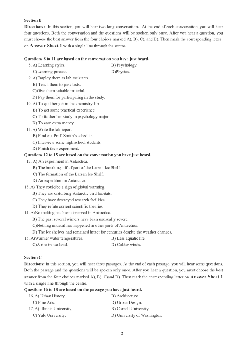 四级通关模拟卷第五套_英语四六级整合_英语四六级真题版本一此版本可作为补充_大学英语CET4_X0_03-四级模拟题_四级模拟题1-5套（赠送）_四级通关模拟卷（5）