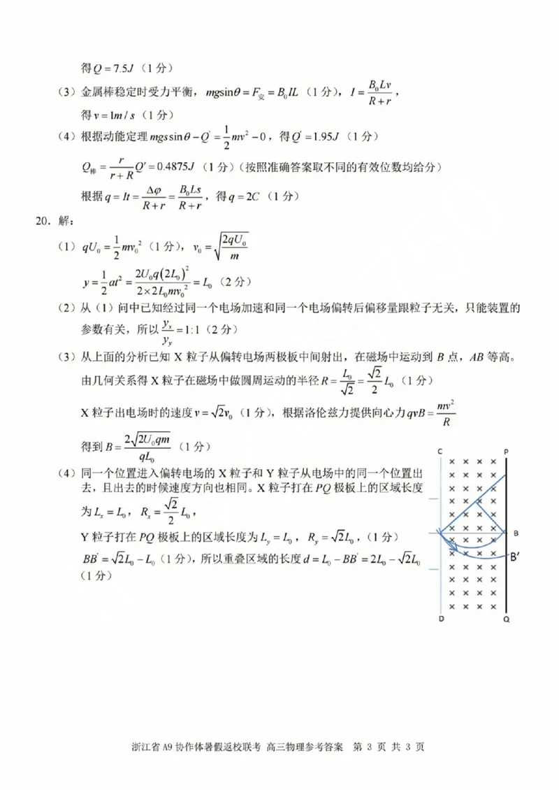 浙江省A9协作体2023-2024学年高三暑假返校联考物理答案(1)_2023年8月_028月合集_2024届浙江省A9协作体高三上学期暑假返校联考