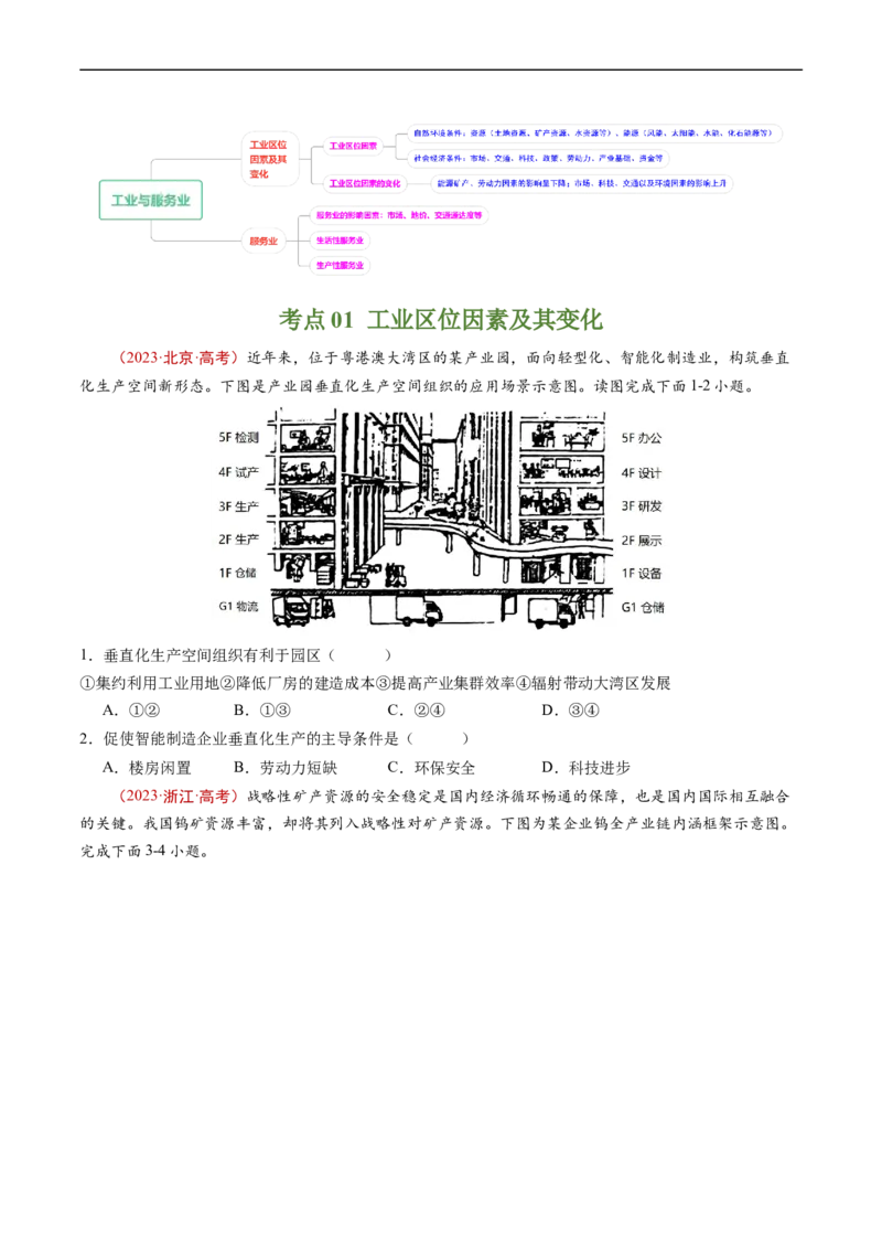 专题11工业与服务业-五年（2019-2023）高考地理真题分项汇编（原卷版）_赠送：2008-2024全套高考真题_高考地理真题_送高考地理五年真题(2019-2023)分项汇编（全国通用）