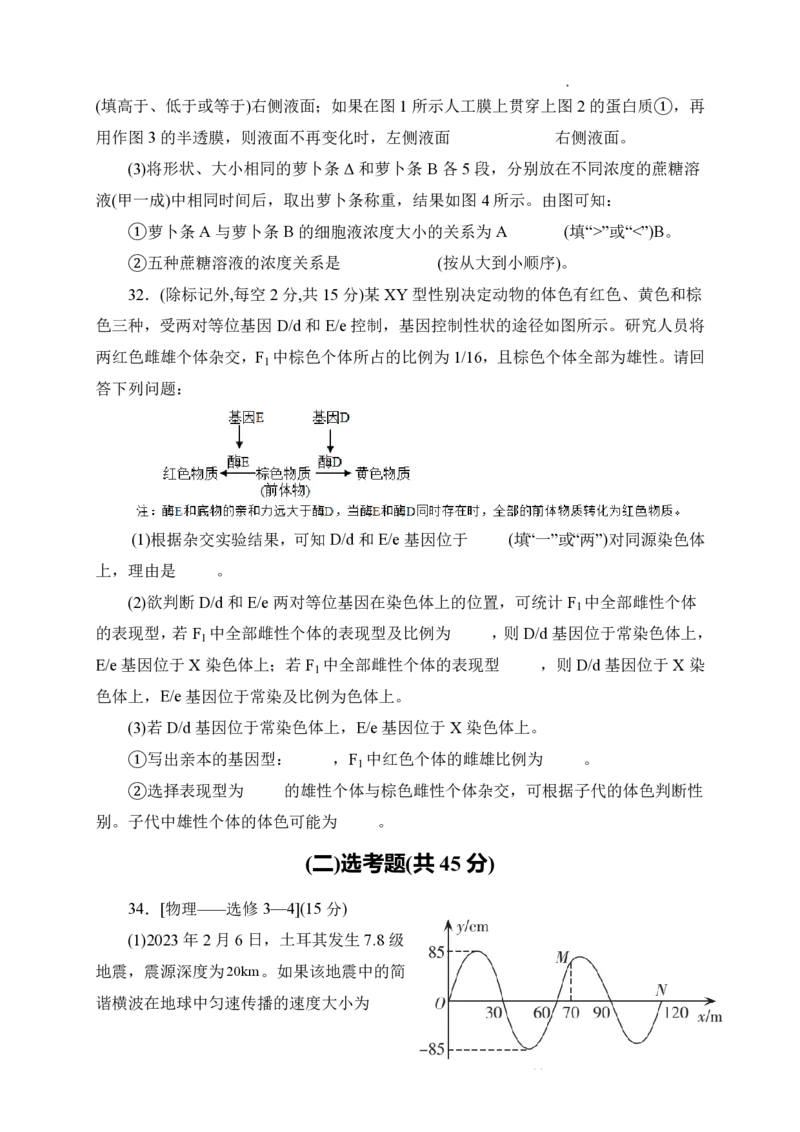 石室阳安中学高三上(开学考)-理综试题+答案(1)_2023年9月_029月合集_2024届四川省成都市石室阳安中学高三上学期开学考