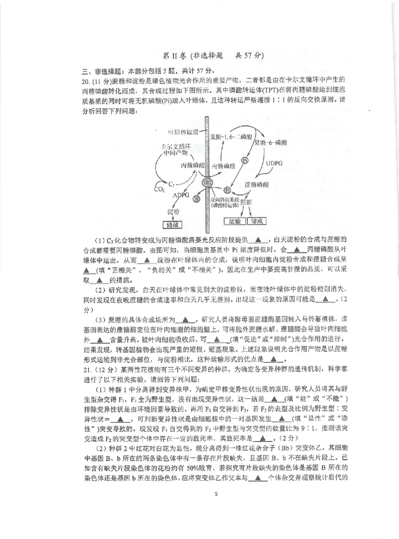 江苏省泰州中学2022-2023学年高三上学期期初调研考试生物试题(1)_2023年8月_028月合集_2023届江苏省泰州中学高三上学期期初调研考试