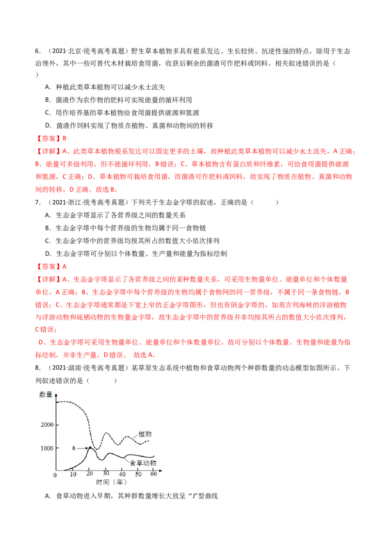 专题22生态系统和环境保护（解析卷）_近10年高考真题汇编（必刷）_十年（2014-2024）高考生物真题分项汇编（全国通用）_十年（2014-2023）高考生物真题分项汇编（全国通用）