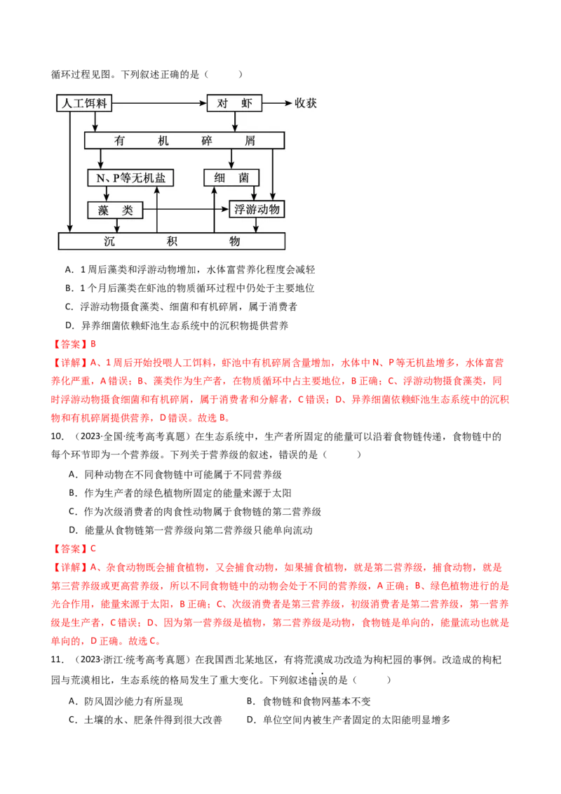 专题22生态系统和环境保护（解析卷）_近10年高考真题汇编（必刷）_十年（2014-2024）高考生物真题分项汇编（全国通用）_十年（2014-2023）高考生物真题分项汇编（全国通用）