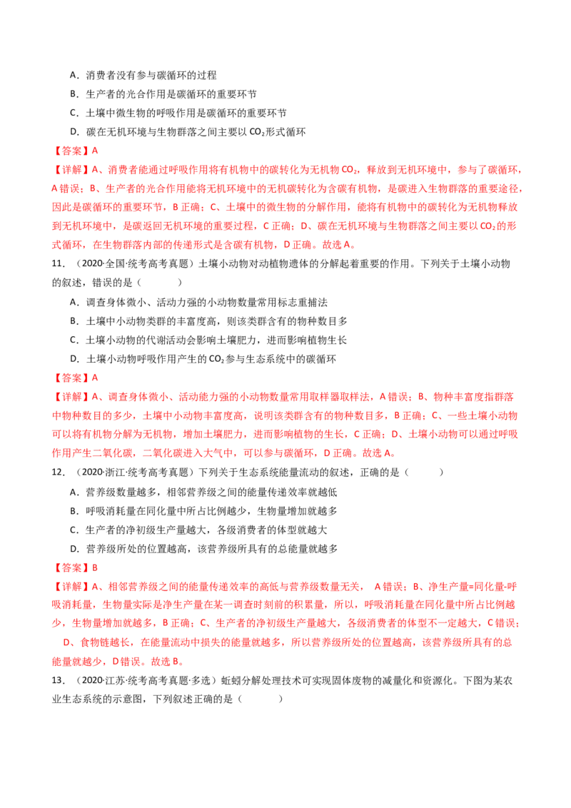 专题22生态系统和环境保护（解析卷）_近10年高考真题汇编（必刷）_十年（2014-2024）高考生物真题分项汇编（全国通用）_十年（2014-2023）高考生物真题分项汇编（全国通用）