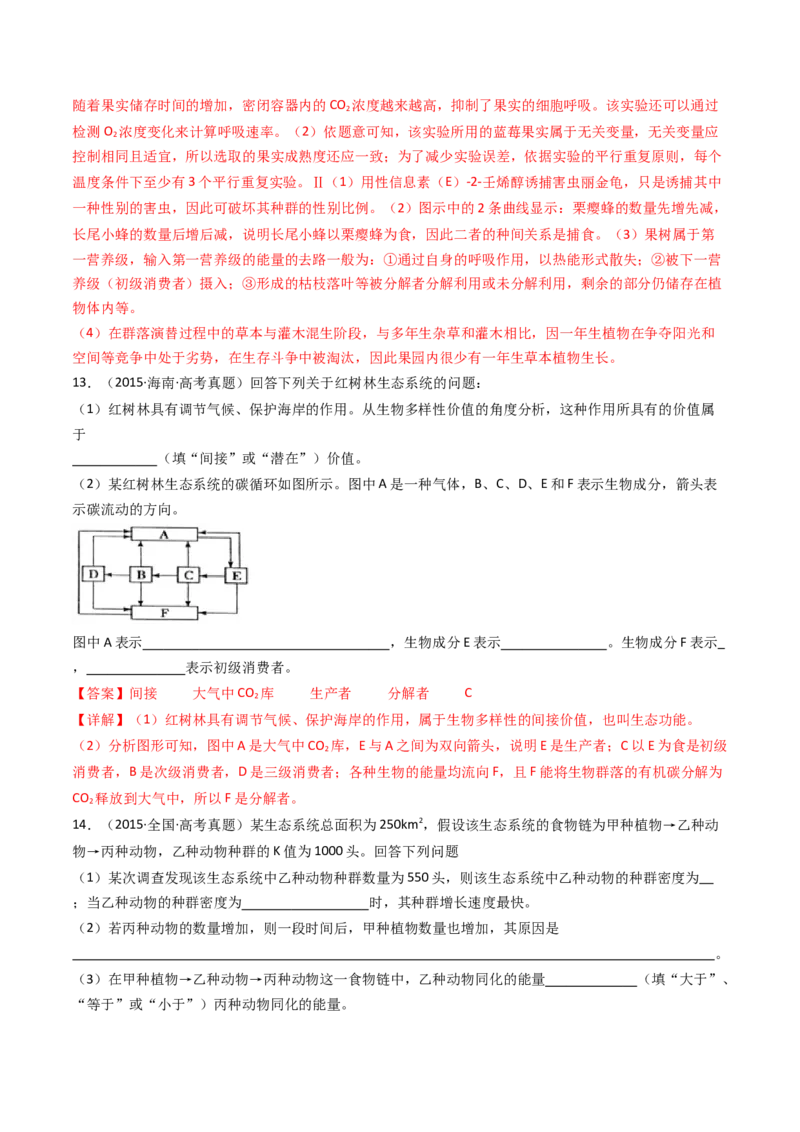 专题22生态系统和环境保护（解析卷）_近10年高考真题汇编（必刷）_十年（2014-2024）高考生物真题分项汇编（全国通用）_十年（2014-2023）高考生物真题分项汇编（全国通用）