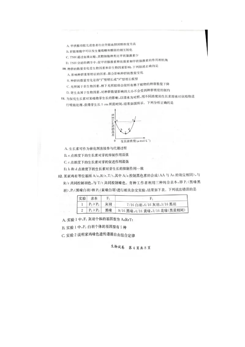2024安徽省高三质量联合检测生物试卷_2024年5月_01按日期_8号_2024安徽省京师测评高三质量联合检测_2024安徽省京师测评高三质量联合检测生物试题