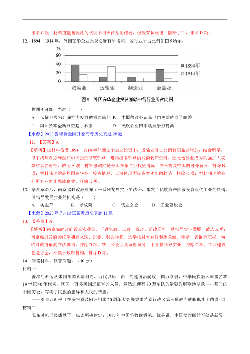 专题05晚清到清末民初的内忧外患与救亡道路（解析版）_赠送：2008-2024全套高考真题_高考历史真题_送高考历史五年真题(2019-2023)分项汇编（全国通用）
