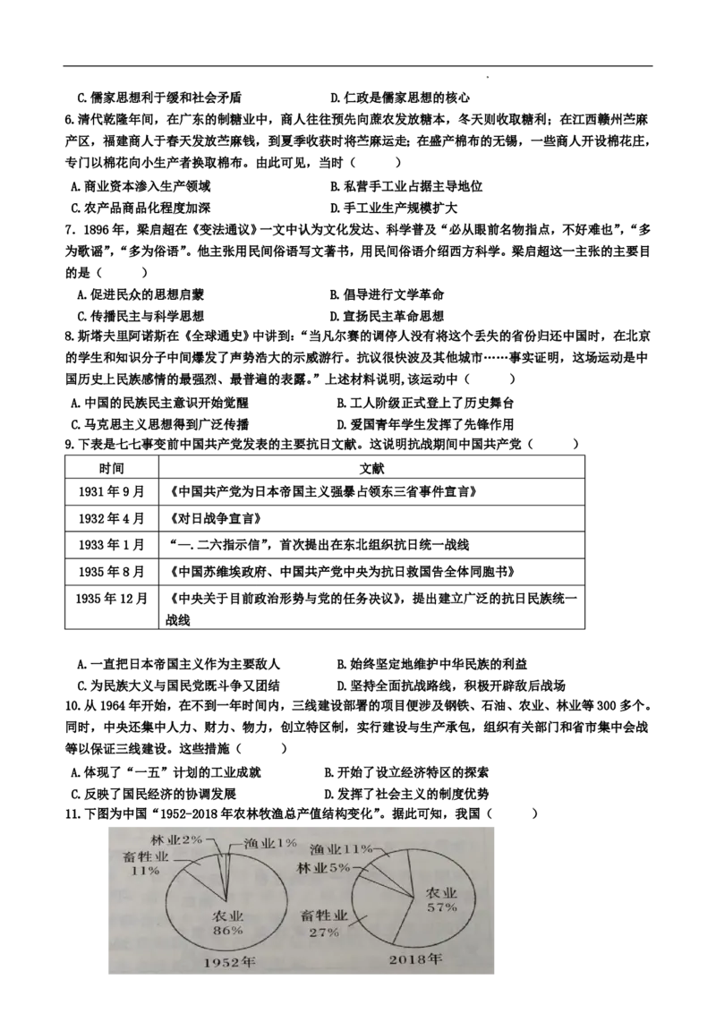 辽宁省六校2023-2024学年高三上学期期初考试历史(1)_2023年8月_028月合集_2024届辽宁省六校高三上学期期初考试