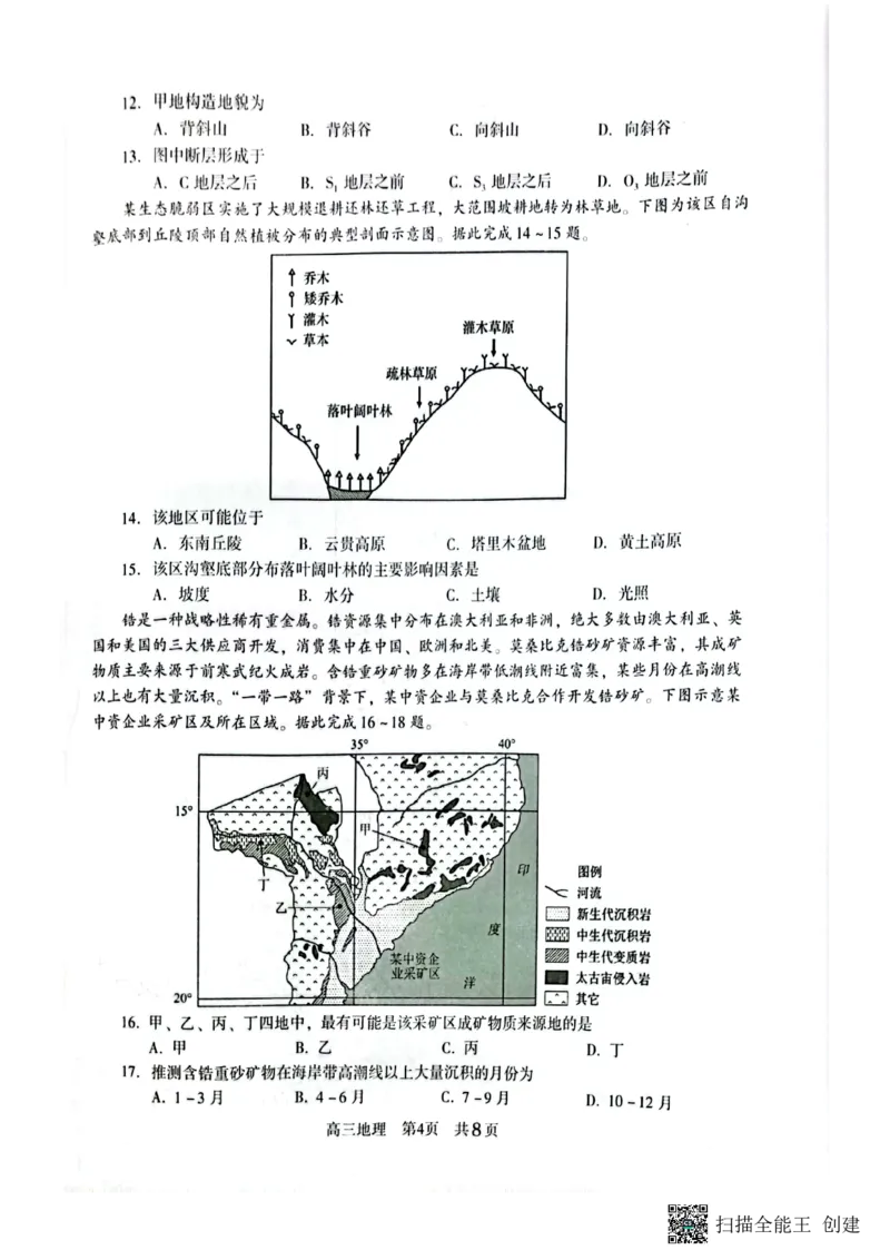 江苏省苏州市2024届高三上学期期初调研测试地理(1)_2023年9月_029月合集_2024届苏省苏州市高三上学期期初调研测试