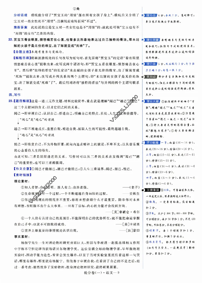 评分标准一题一模板语文-_2024高考押题卷_12024天星全系列_tx抢分密卷_tx抢分密卷（新高考）