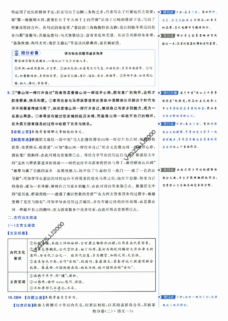 评分标准一题一模板语文-_2024高考押题卷_12024天星全系列_tx抢分密卷_tx抢分密卷（新高考）