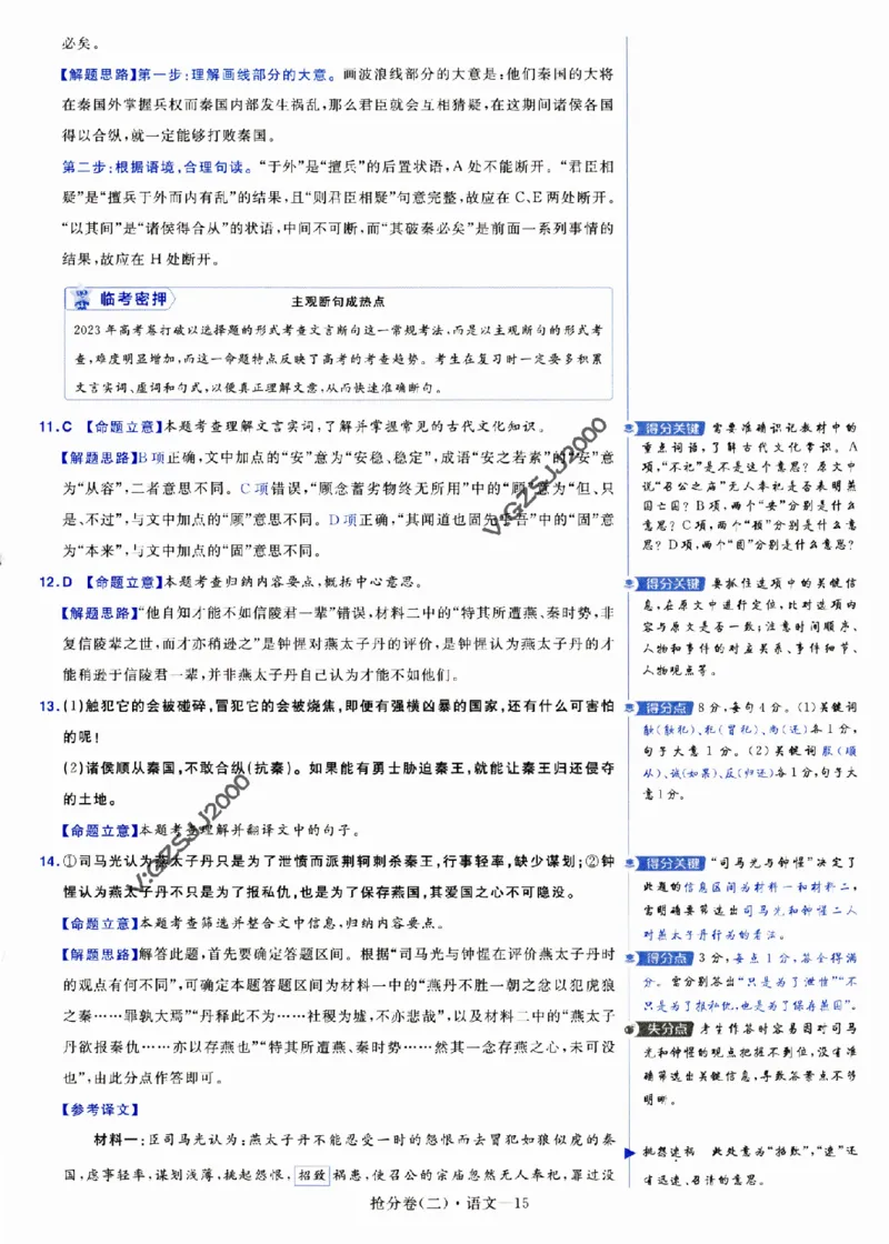 评分标准一题一模板语文-_2024高考押题卷_12024天星全系列_tx抢分密卷_tx抢分密卷（新高考）