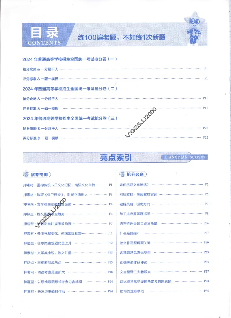 评分标准一题一模板语文-_2024高考押题卷_12024天星全系列_tx抢分密卷_tx抢分密卷（新高考）