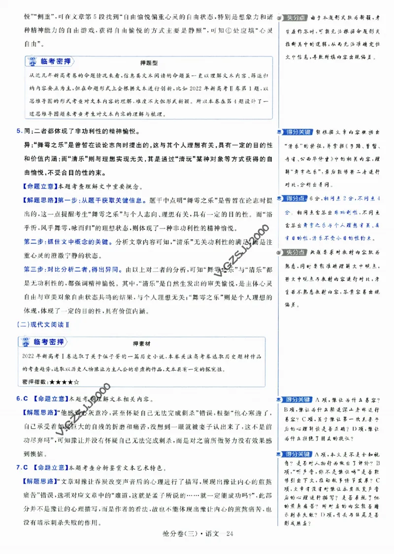 评分标准一题一模板语文-_2024高考押题卷_12024天星全系列_tx抢分密卷_tx抢分密卷（新高考）