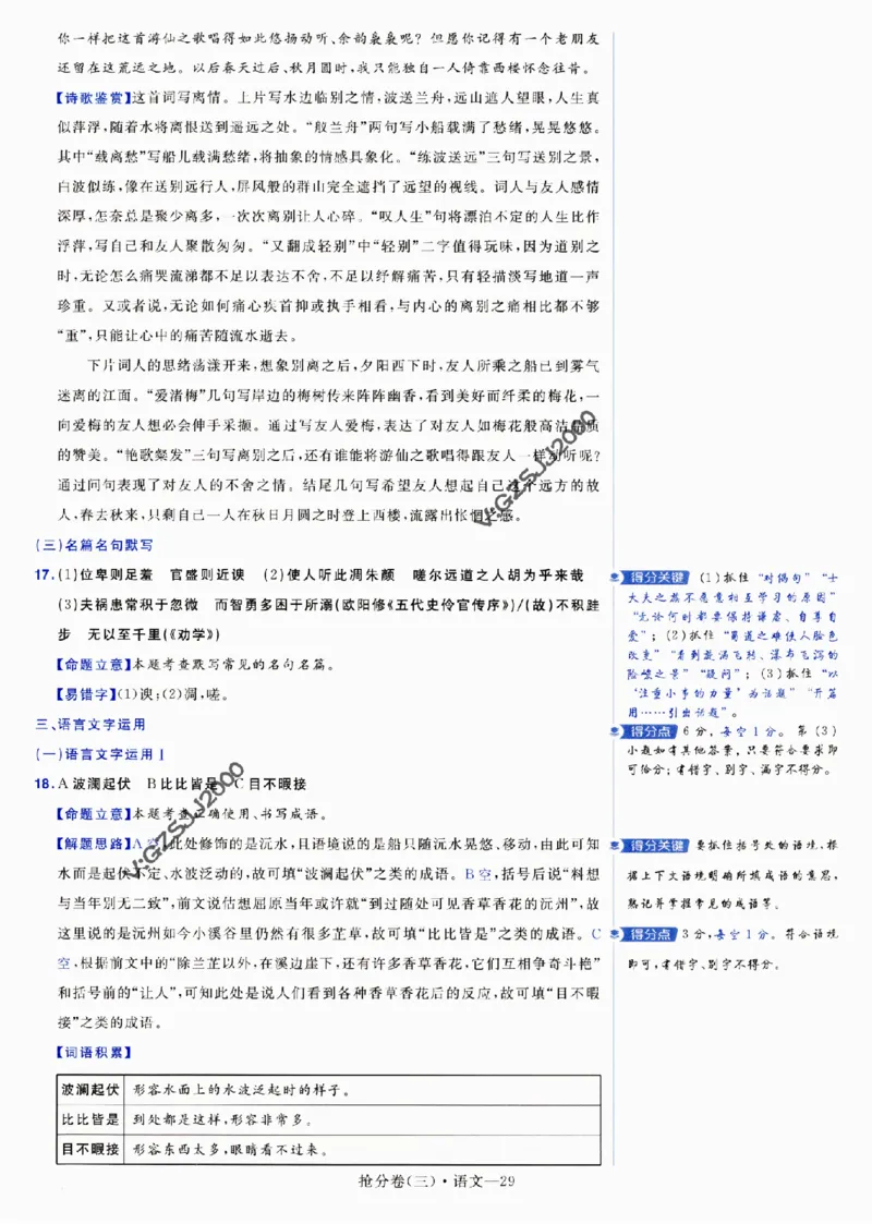 评分标准一题一模板语文-_2024高考押题卷_12024天星全系列_tx抢分密卷_tx抢分密卷（新高考）