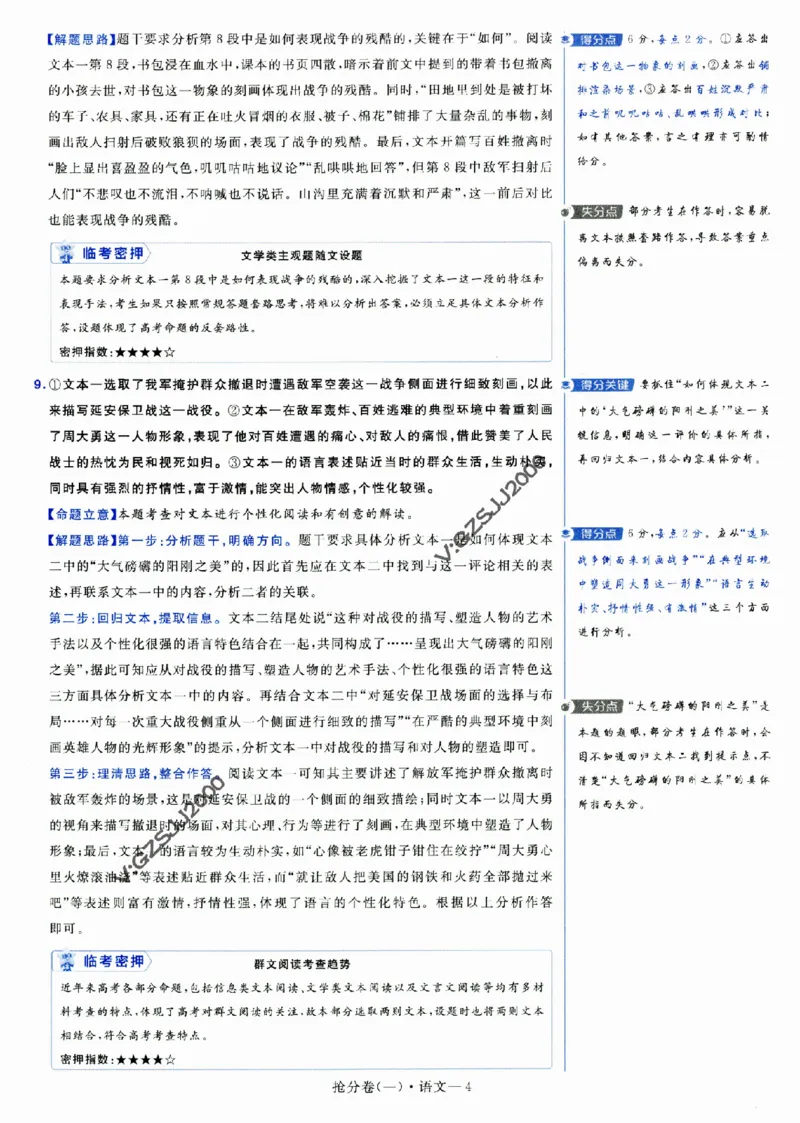 评分标准一题一模板语文-_2024高考押题卷_12024天星全系列_tx抢分密卷_tx抢分密卷（新高考）