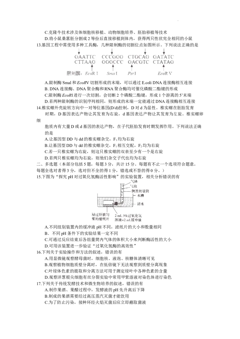 江苏省淮安市2024届高三上学期开学调研测试生物(1)_2023年9月_029月合集_2024届江苏省淮安市高三上学期开学调研测试