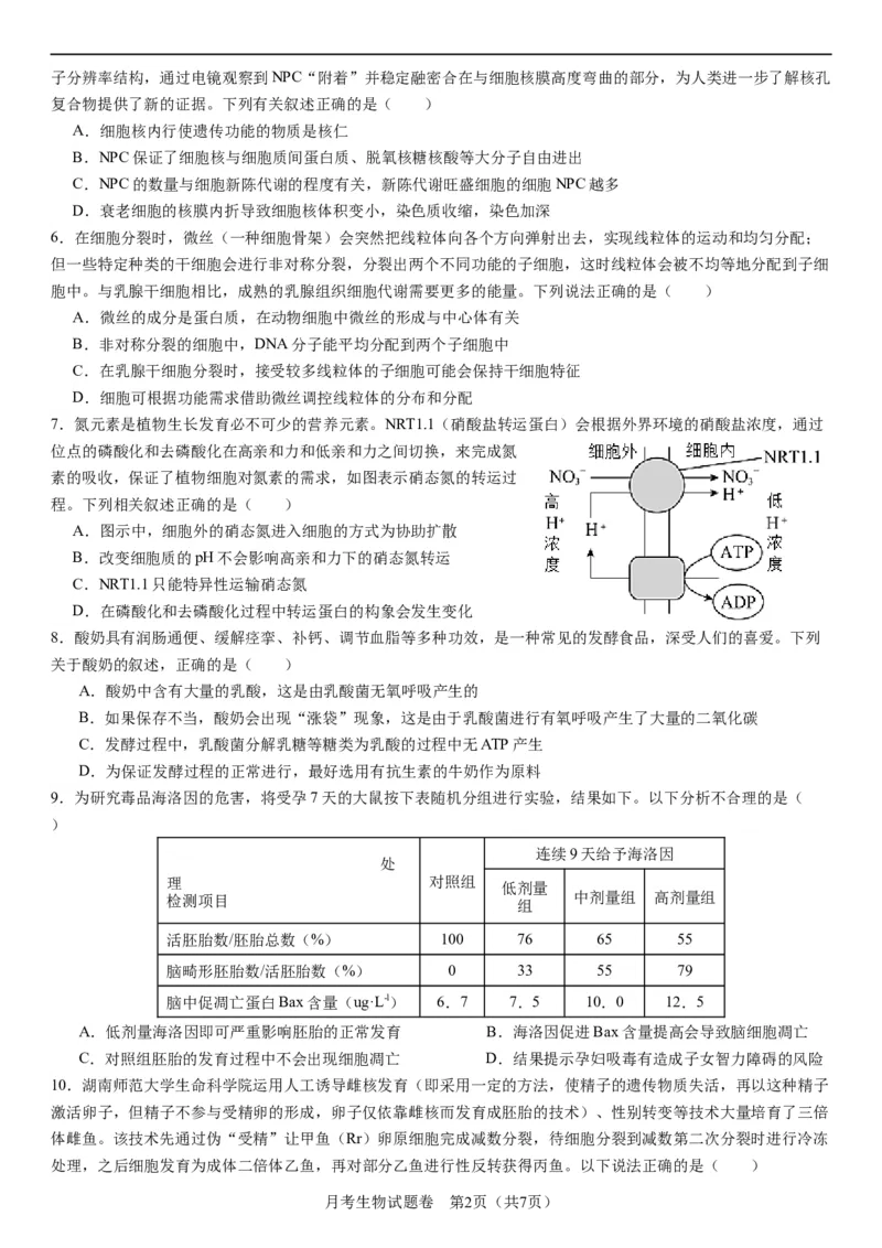 衡阳市八中2024届高三第2次月考生物试卷(1)_2023年10月_0210月合集_2024届湖南省衡阳市第八中学高三上学期10月月考（二）_湖南省衡阳市第八中学2024届高三上学期10月月考（二）生物