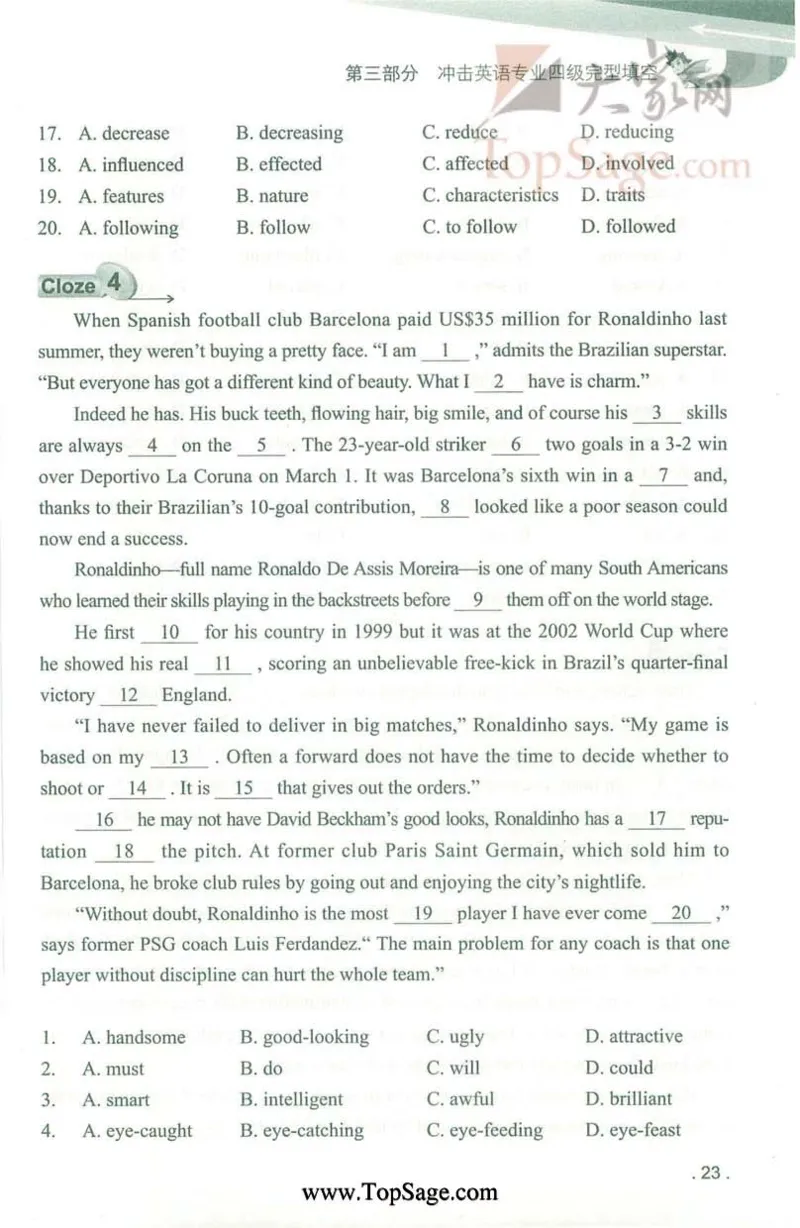 冲击波专业4级完型填空_2025专四专八真题及备考资料_2009-2024专四真题+备考资料_2024专四备考资料合辑（电子书）_24专四完形填空_冲击波系列专四完形填空