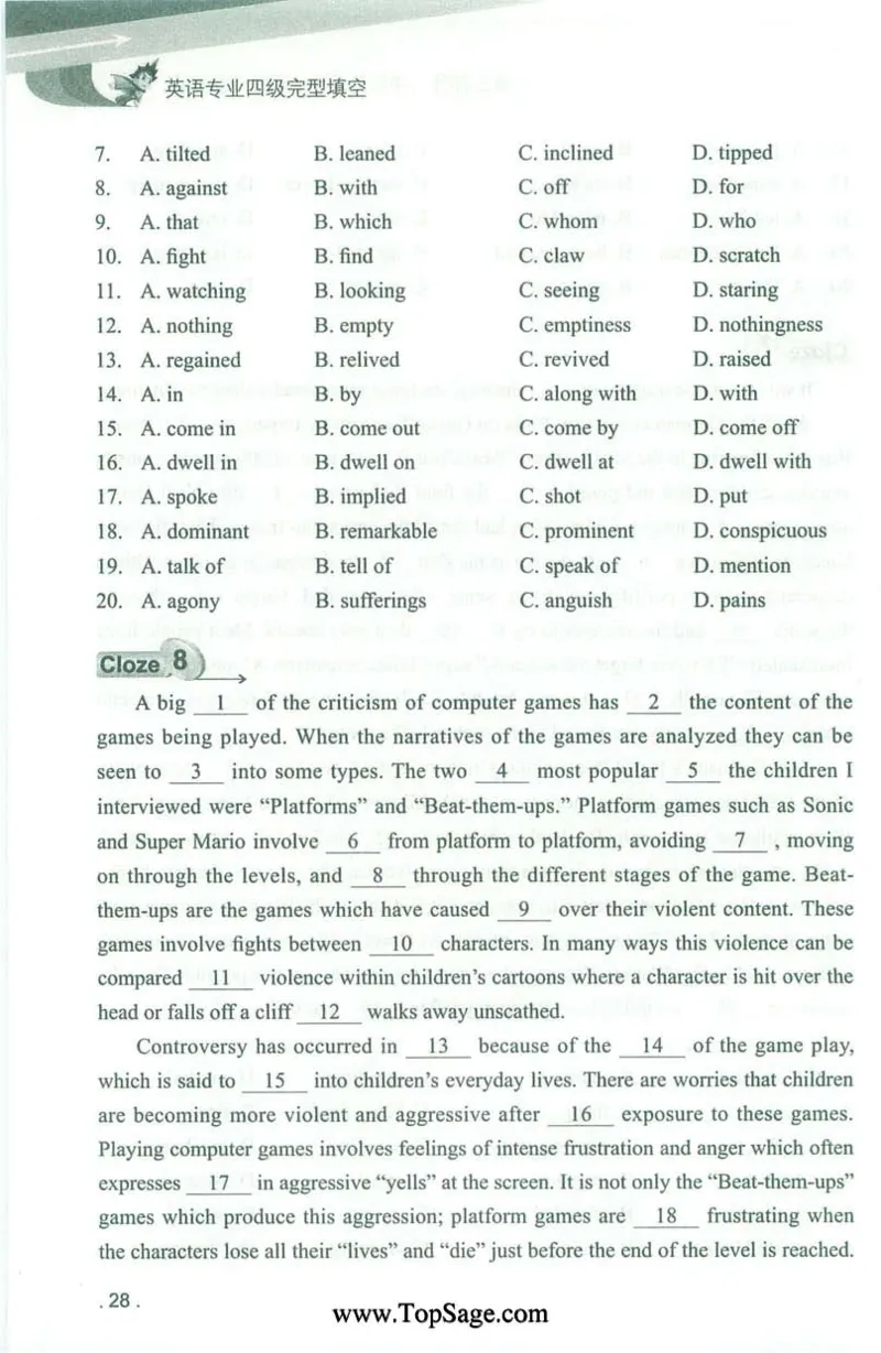 冲击波专业4级完型填空_2025专四专八真题及备考资料_2009-2024专四真题+备考资料_2024专四备考资料合辑（电子书）_24专四完形填空_冲击波系列专四完形填空
