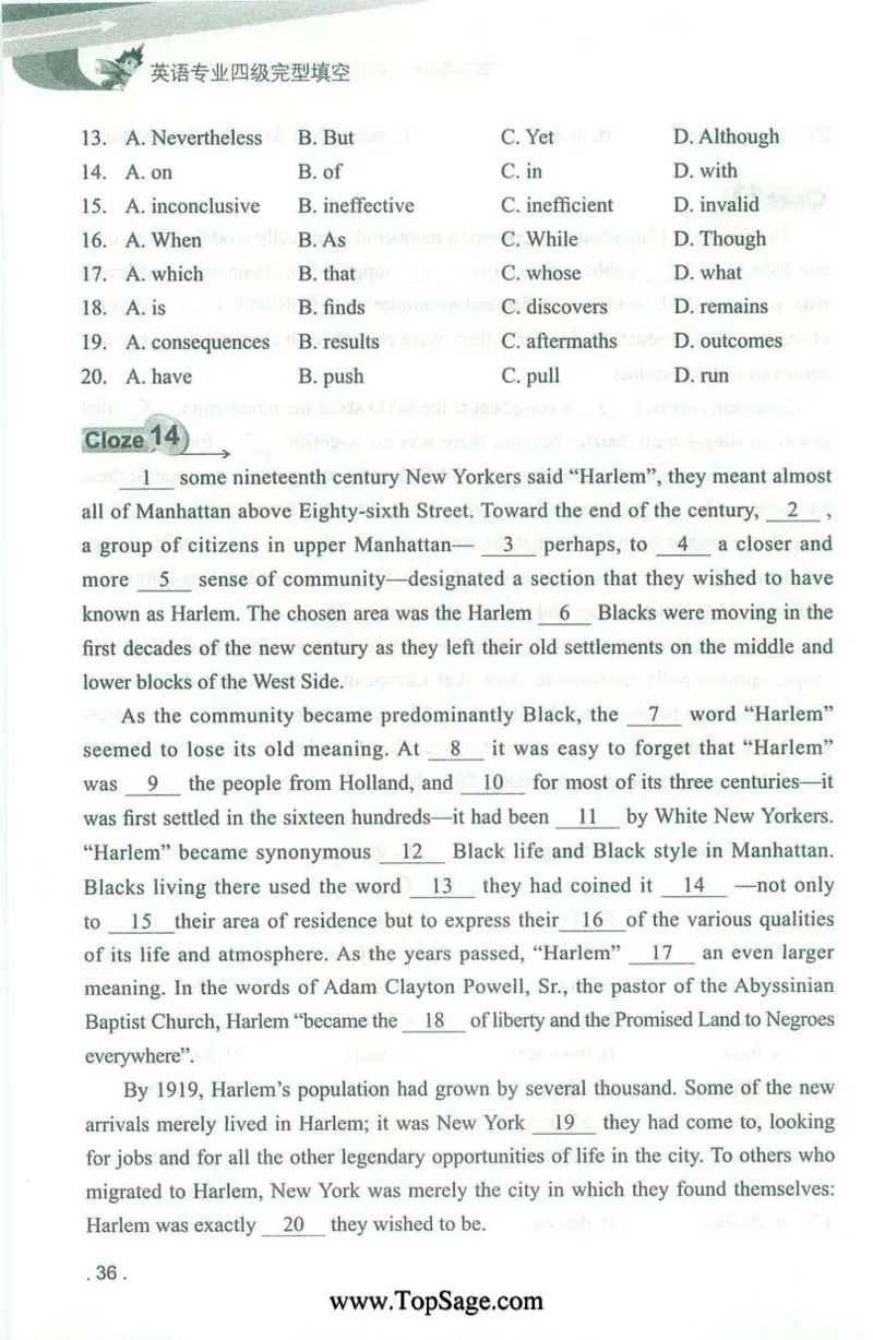 冲击波专业4级完型填空_2025专四专八真题及备考资料_2009-2024专四真题+备考资料_2024专四备考资料合辑（电子书）_24专四完形填空_冲击波系列专四完形填空