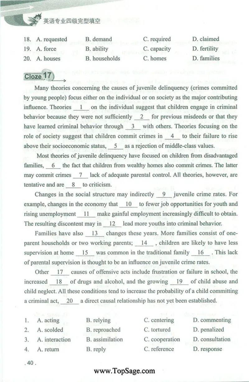 冲击波专业4级完型填空_2025专四专八真题及备考资料_2009-2024专四真题+备考资料_2024专四备考资料合辑（电子书）_24专四完形填空_冲击波系列专四完形填空
