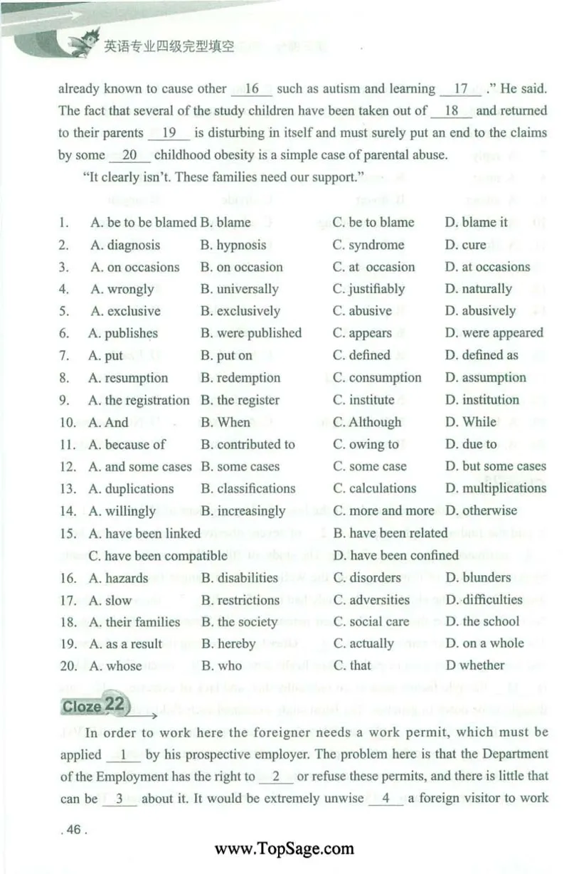 冲击波专业4级完型填空_2025专四专八真题及备考资料_2009-2024专四真题+备考资料_2024专四备考资料合辑（电子书）_24专四完形填空_冲击波系列专四完形填空