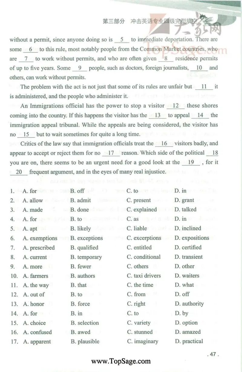 冲击波专业4级完型填空_2025专四专八真题及备考资料_2009-2024专四真题+备考资料_2024专四备考资料合辑（电子书）_24专四完形填空_冲击波系列专四完形填空