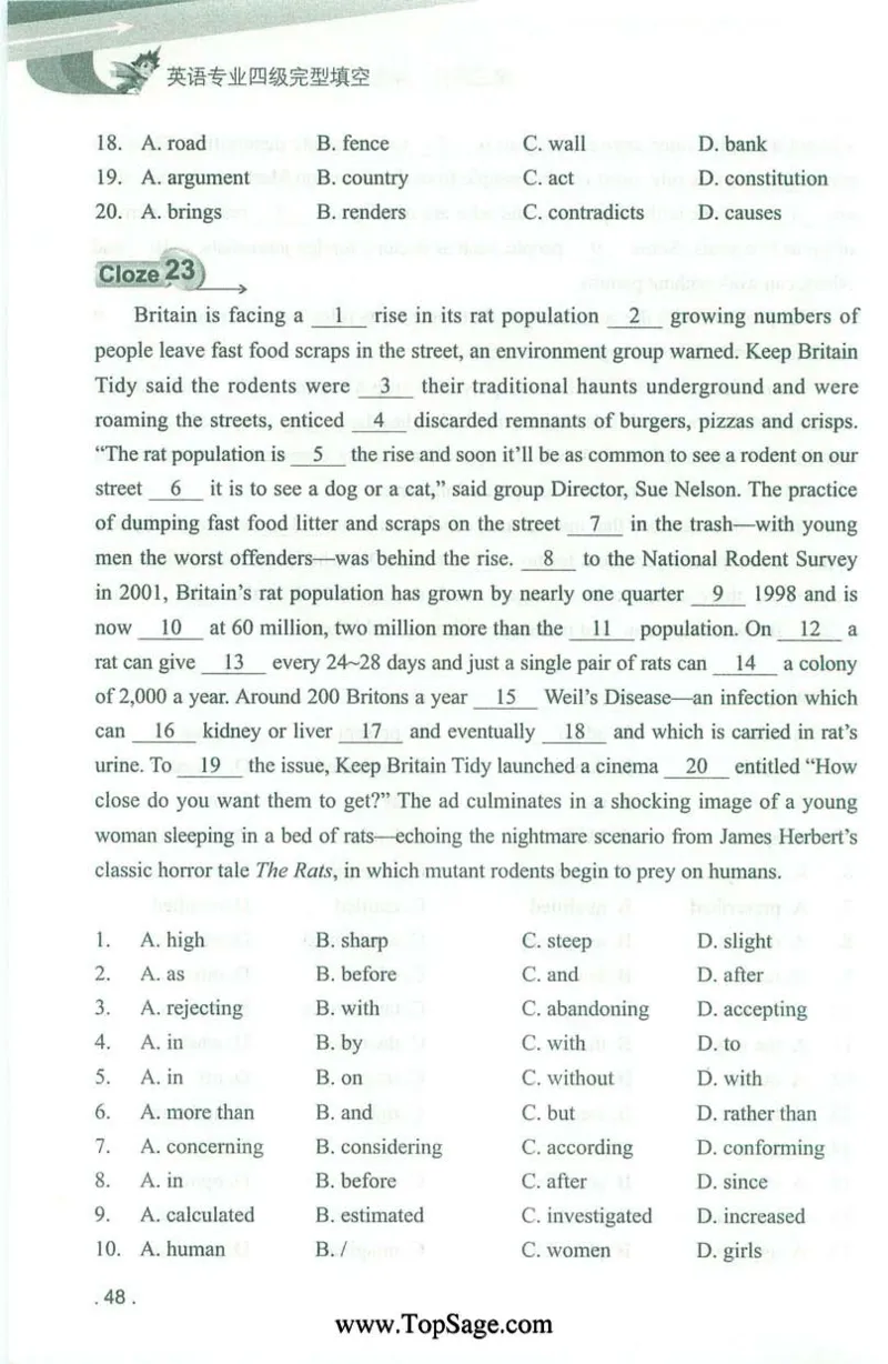 冲击波专业4级完型填空_2025专四专八真题及备考资料_2009-2024专四真题+备考资料_2024专四备考资料合辑（电子书）_24专四完形填空_冲击波系列专四完形填空