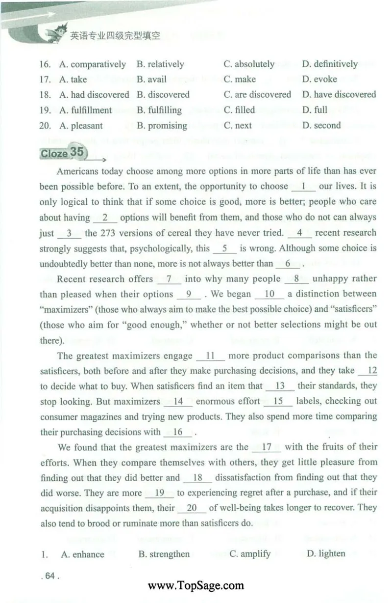冲击波专业4级完型填空_2025专四专八真题及备考资料_2009-2024专四真题+备考资料_2024专四备考资料合辑（电子书）_24专四完形填空_冲击波系列专四完形填空