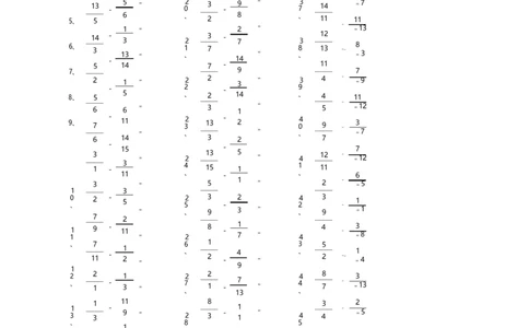 分数减法第1-20篇_编码0121-6年级数学口算计算_口算题（适合5年级）_分数-减法（200篇）_（分数）减法高级（100篇）