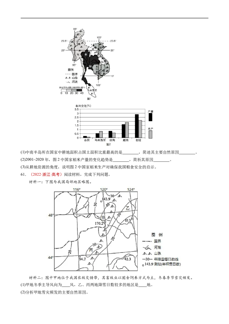 专题10农业-五年（2019-2023）高考地理真题分项汇编（原卷版）_赠送：2008-2024全套高考真题_高考地理真题_送高考地理五年真题(2019-2023)分项汇编（全国通用）