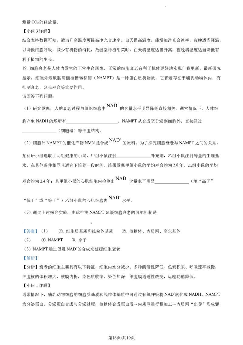 精品解析：贵州省贵阳市一中2023-2024学年高三10月月考生物试题（解析版）(1)_2023年10月_0210月合集_2024届贵州省贵阳市第一中学高三上学期高考适应性月考（二）