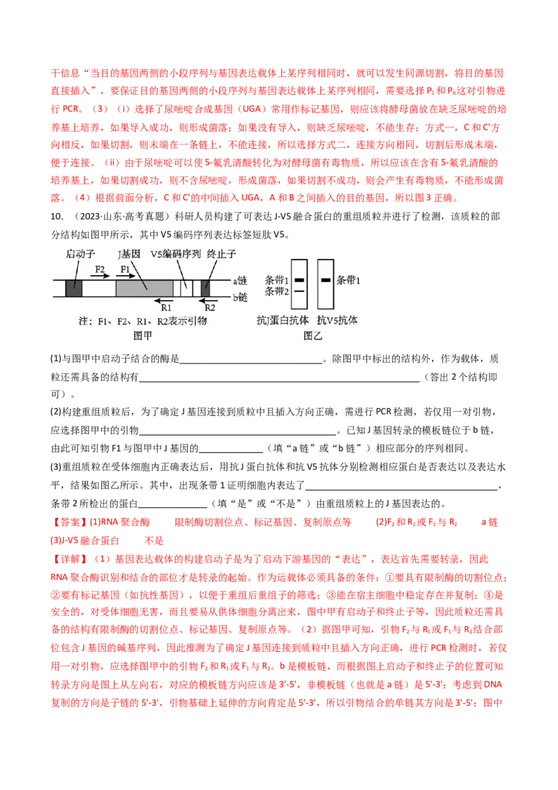 专题25基因工程（解析卷）_近10年高考真题汇编（必刷）_十年（2014-2024）高考生物真题分项汇编（全国通用）_十年（2014-2023）高考生物真题分项汇编（全国通用）