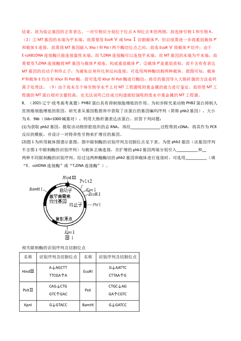 专题25基因工程（解析卷）_近10年高考真题汇编（必刷）_十年（2014-2024）高考生物真题分项汇编（全国通用）_十年（2014-2023）高考生物真题分项汇编（全国通用）